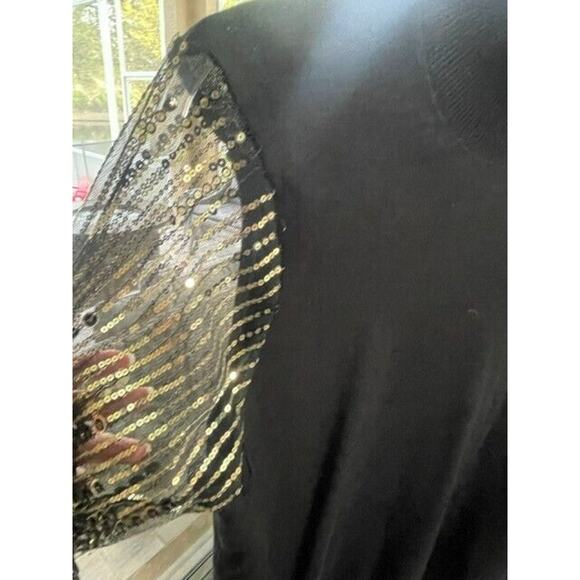 Catherine Malandrino Black Pullover Knit Sweater Blouse Sequin Sheer Sleeves L - Picture 7 of 7